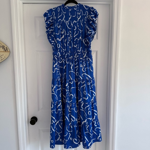 THML Serpentine Sway Satin Blue White Maxi Dress M - Picture 11 of 11